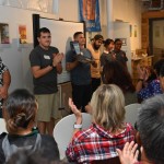 Team Nessi, from left, Michael Lowe, Mike Amado, David Murphy, Paul Spencer, Liana Young and Mikeala Black deliver their marketing ad campaign for their non-profit organization T-shirt Theatre